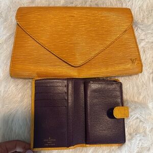 Louis Vuitton Mustard Clutch and Plum Wallet